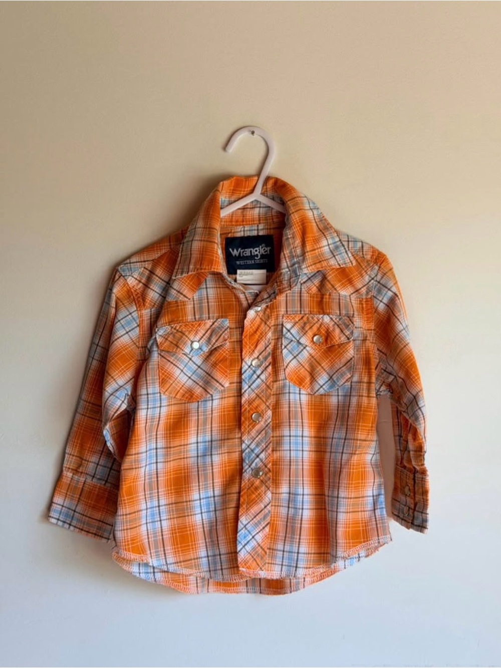 Wrangler Orange and Blue Plaid Button-Down Kids Shirt